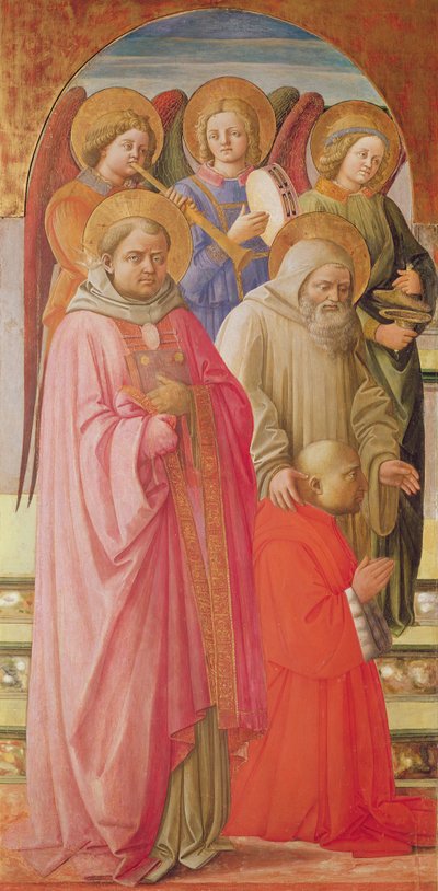 Tríptico que representa la coronación de la Virgen (panel izquierdo: santos, ángeles músicos y el cardenal arrodillado) de Fra Angelico